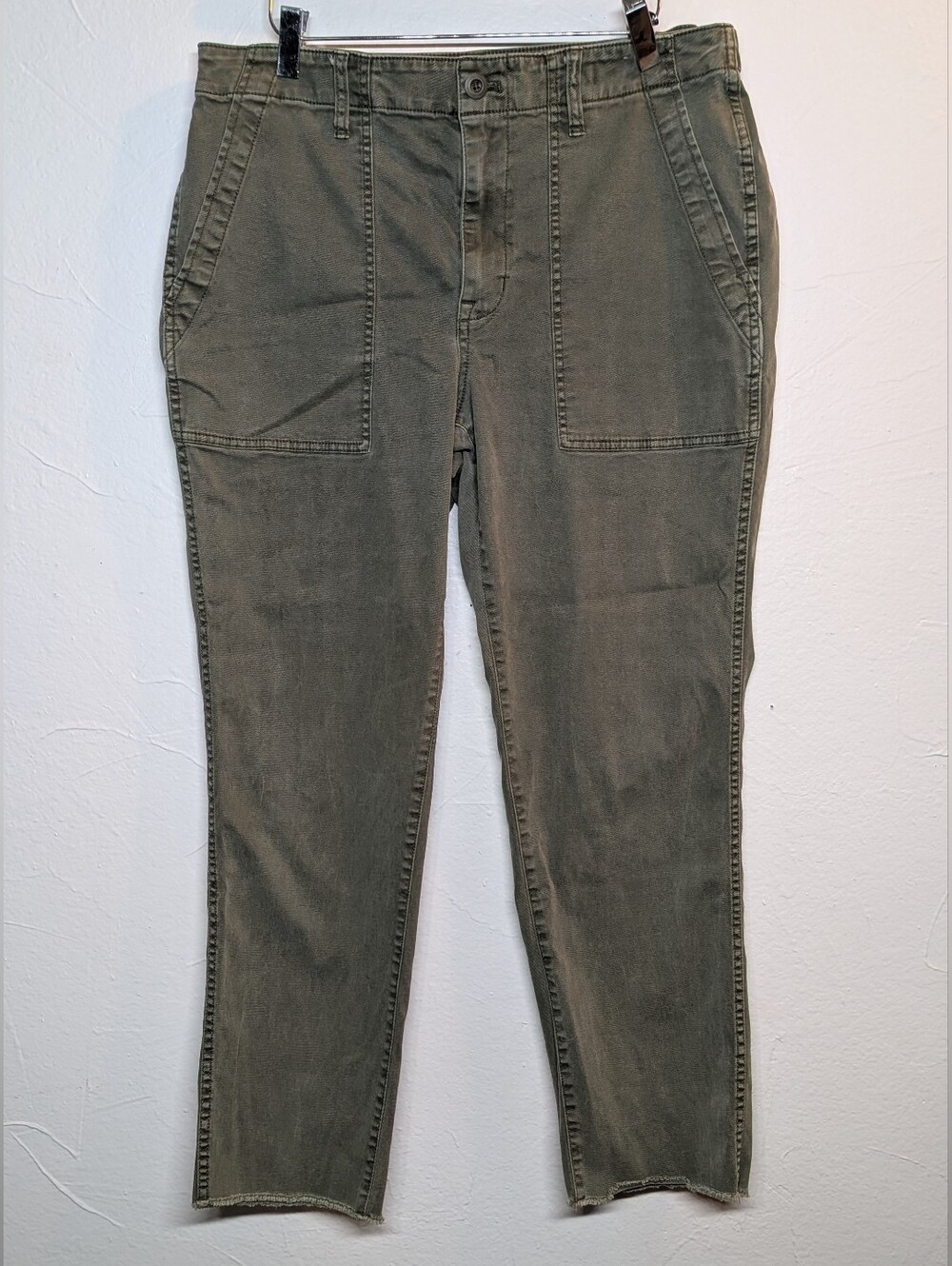Madewell Slim Straight Utility Pants Olive Green Size 31 Raw Hem